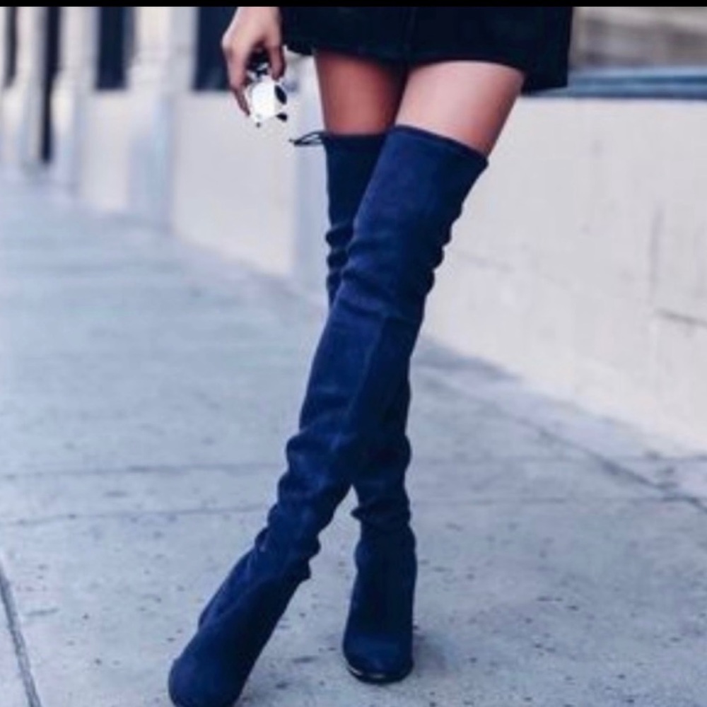 Blue Suede Over the Knee boots
